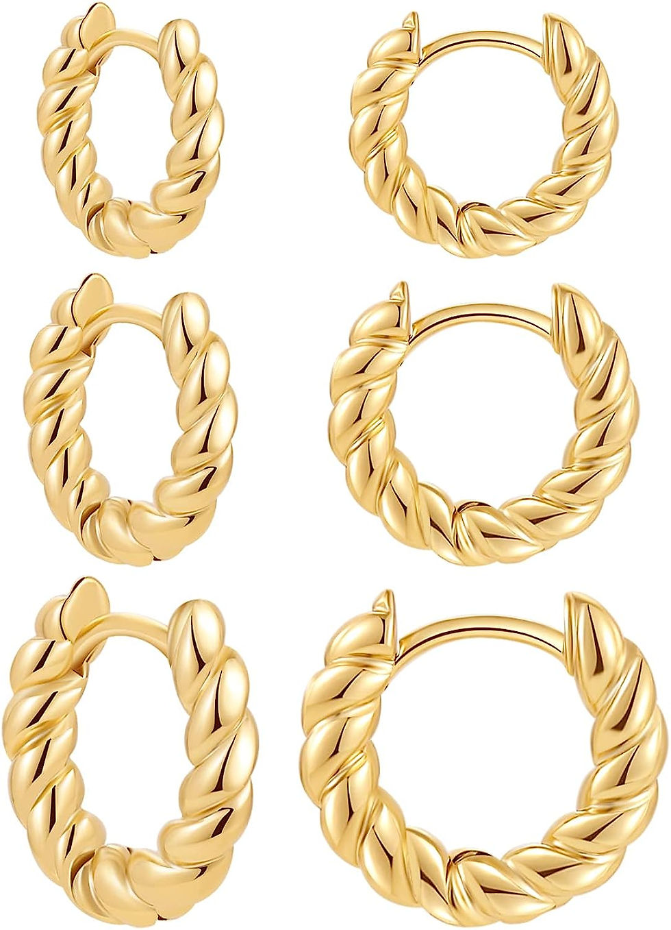 Thumbnail: Sloong 3pairs Hoop Earrings Set 14K Gold Plated Lightweight Hypoallergenic Chun