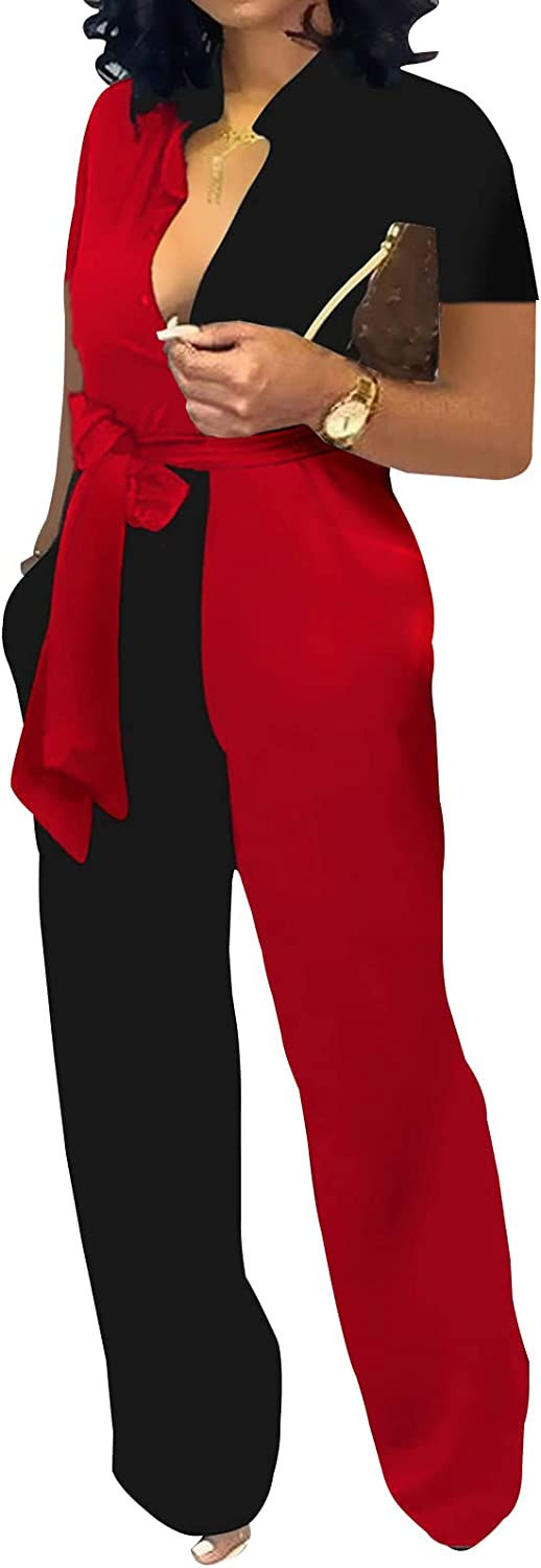 Thumbnail: Xinlees Women's Elegant V Neck Jumpsuit Casual Straight Trousers Business Rompe