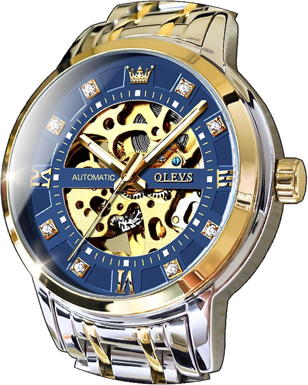 Thumbnail: OLEVS Men’s Gold Skeleton Watch Automatic Mechanical self Winding Luxury Dres