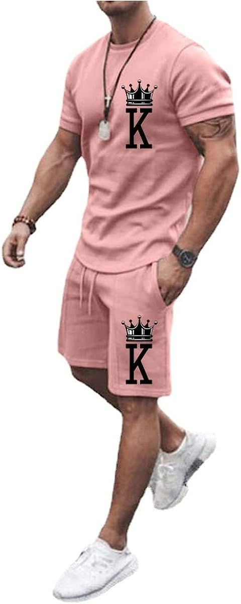 Thumbnail: MARLLCO Men's Summer Tracksuits 2 Piece Outfit Short Sleeve Shirt and Shorts Se