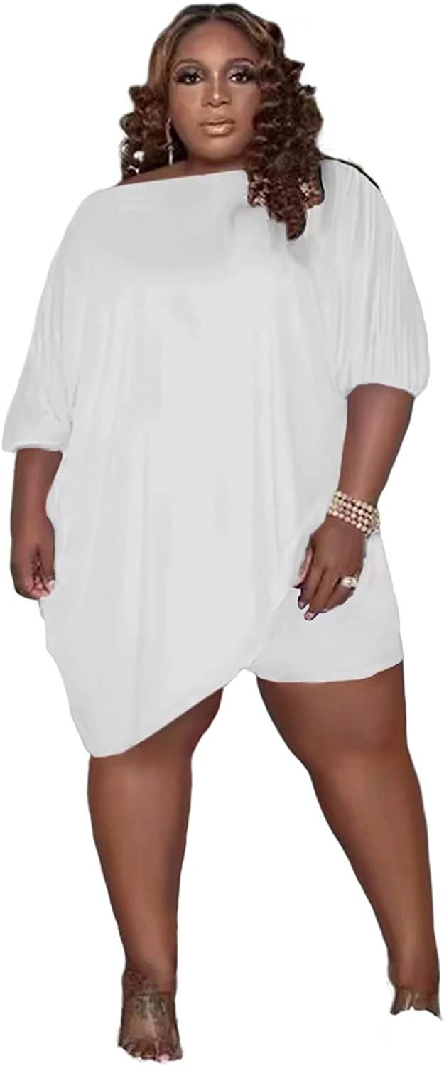 Thumbnail: Plus Size Women 2 Piece Outfits Tracksuits Short Sleeve Slant Tops Bodycon Shor