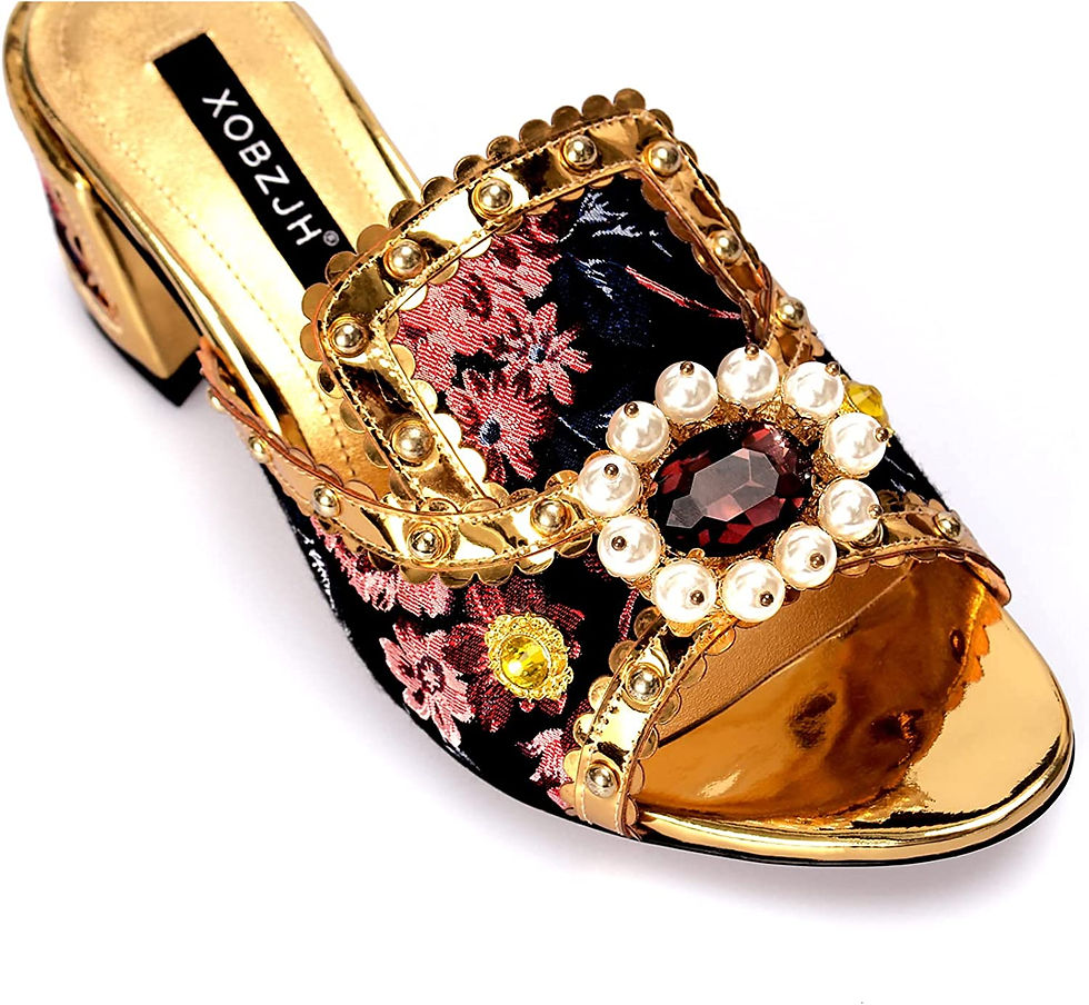 Thumbnail: XOBZJH Women Evening Dress Sandals Shoes Designer Luxury Block Heel Wedding Par
