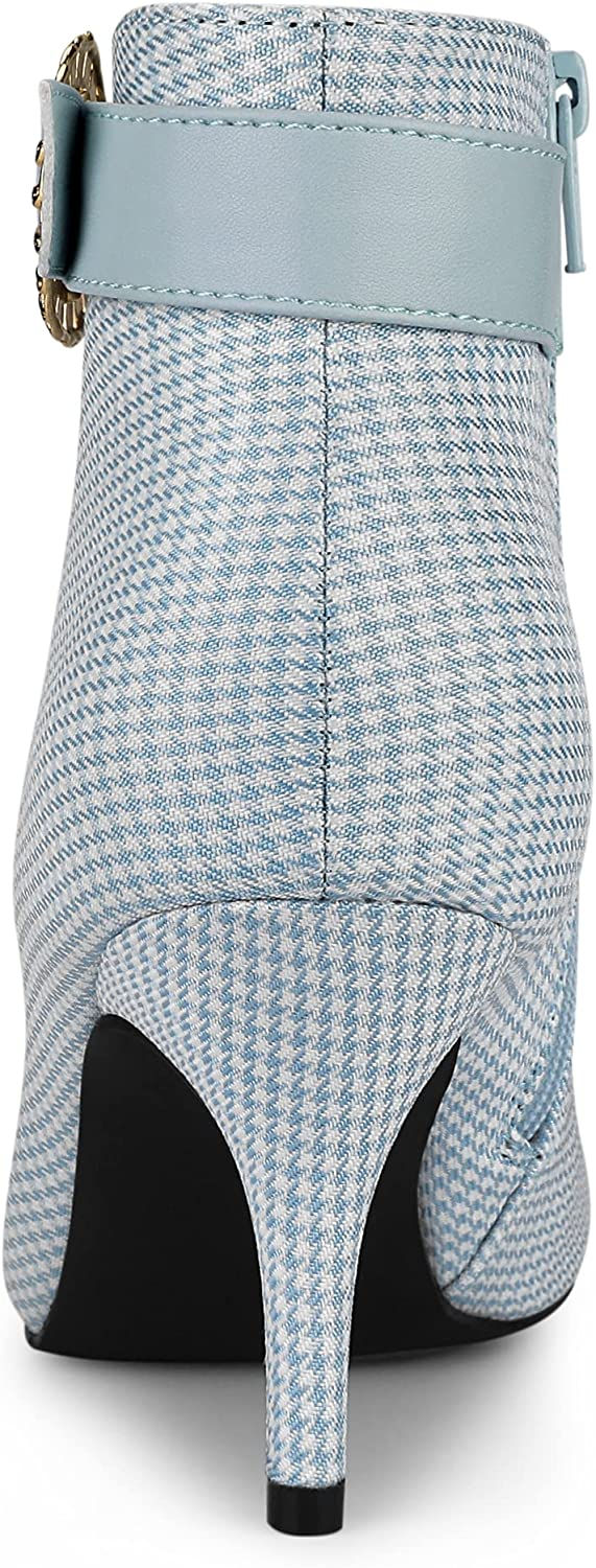 Thumbnail: Allegra K Women's Buckle Plaid Stiletto Heels Houndstooth Ankle Boots