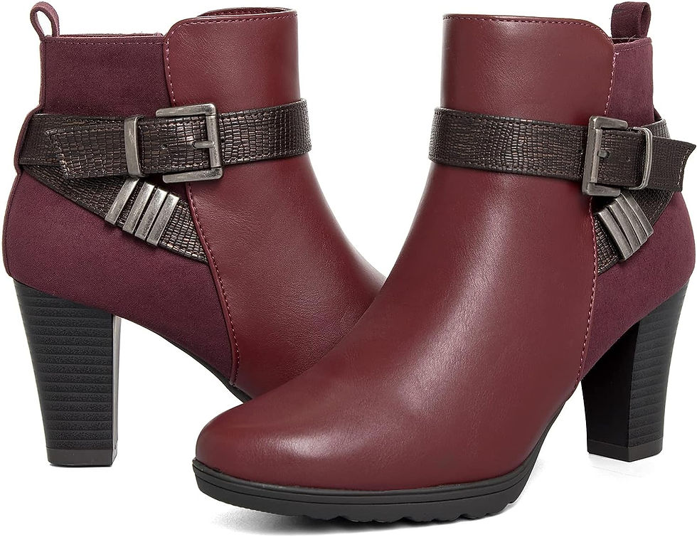 Thumbnail: mysoft Women's Zipper Booties Chunky Stacked Heel Ankle Boots Buckle Strap Ankle