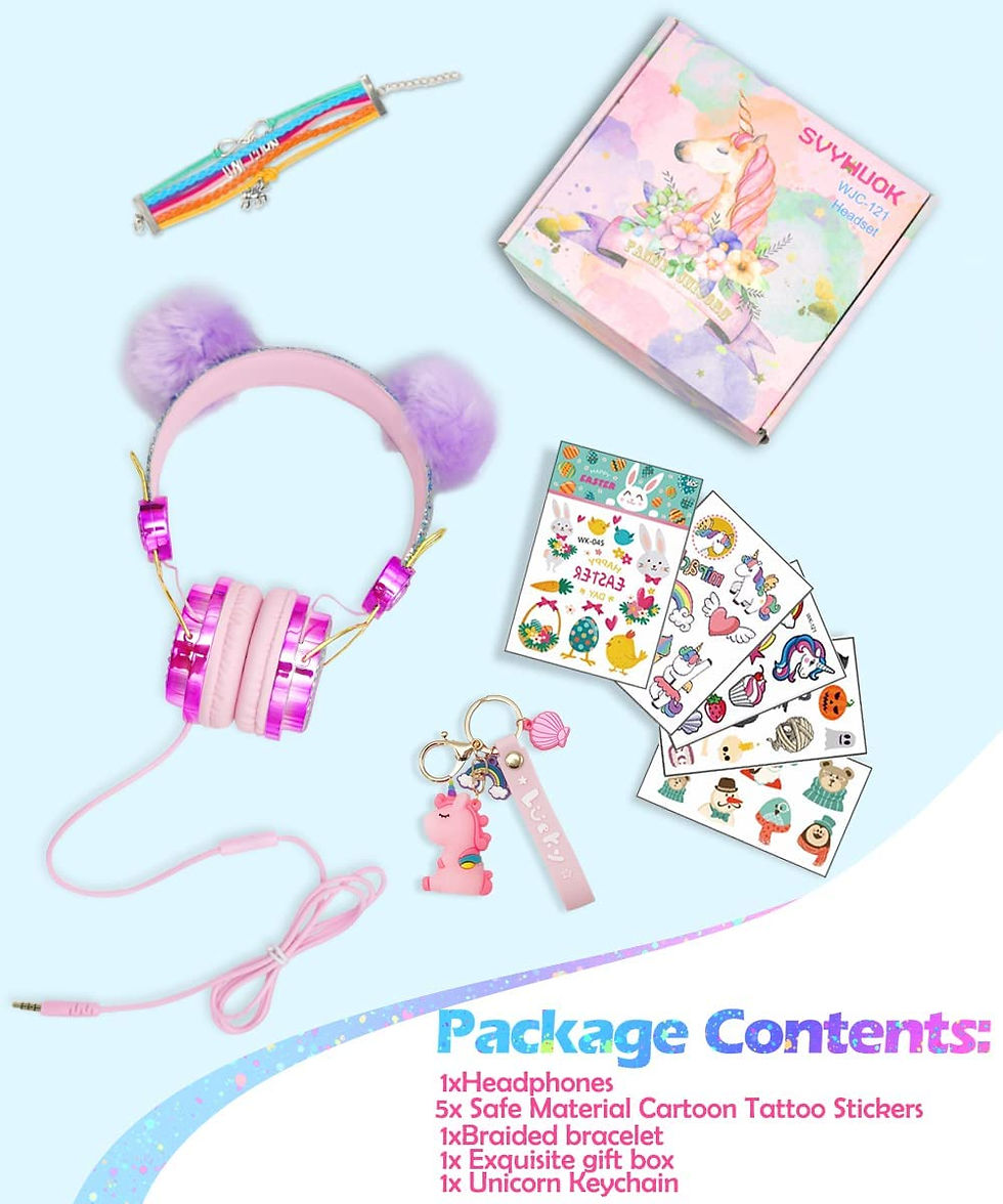 Thumbnail: SVYHUOK Girls Pink Unicorn Wired Headphones,Cute Cat Ear Kids Game Headset for 