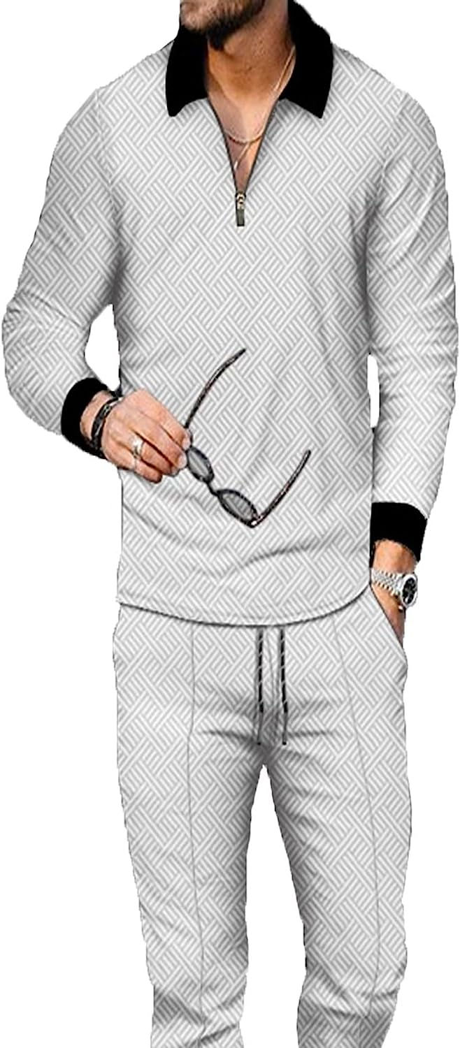 Thumbnail: BURWOF Men's Polo Track Suit Sets Long Sleeve Mens Outfits 2 Piece Fashion Swea