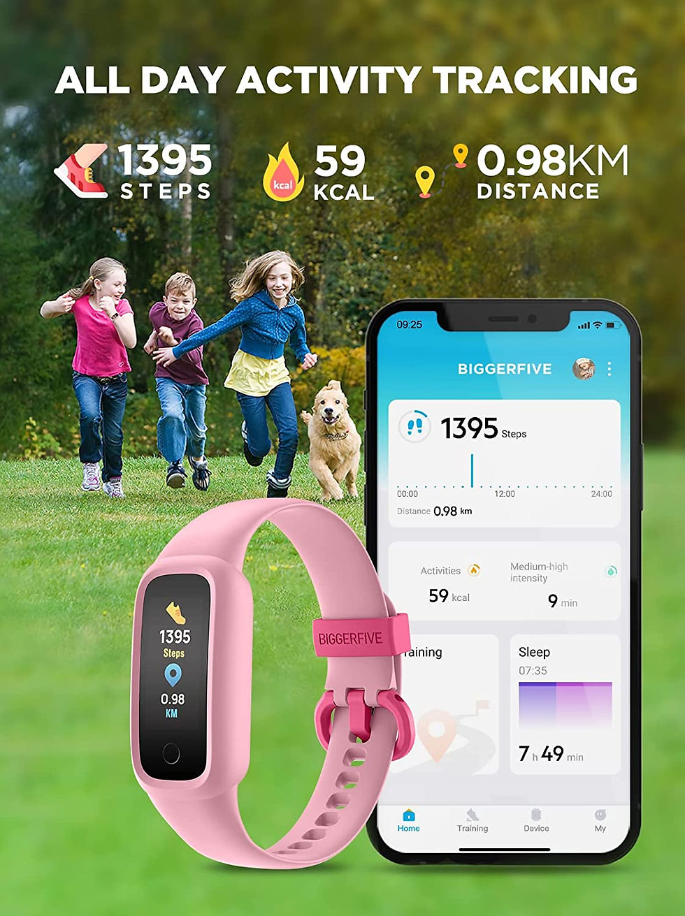 Thumbnail: BIGGERFIVE Vigor 2 L Kids Fitness Tracker Watch for Girls Ages 5-15, IP68 Water