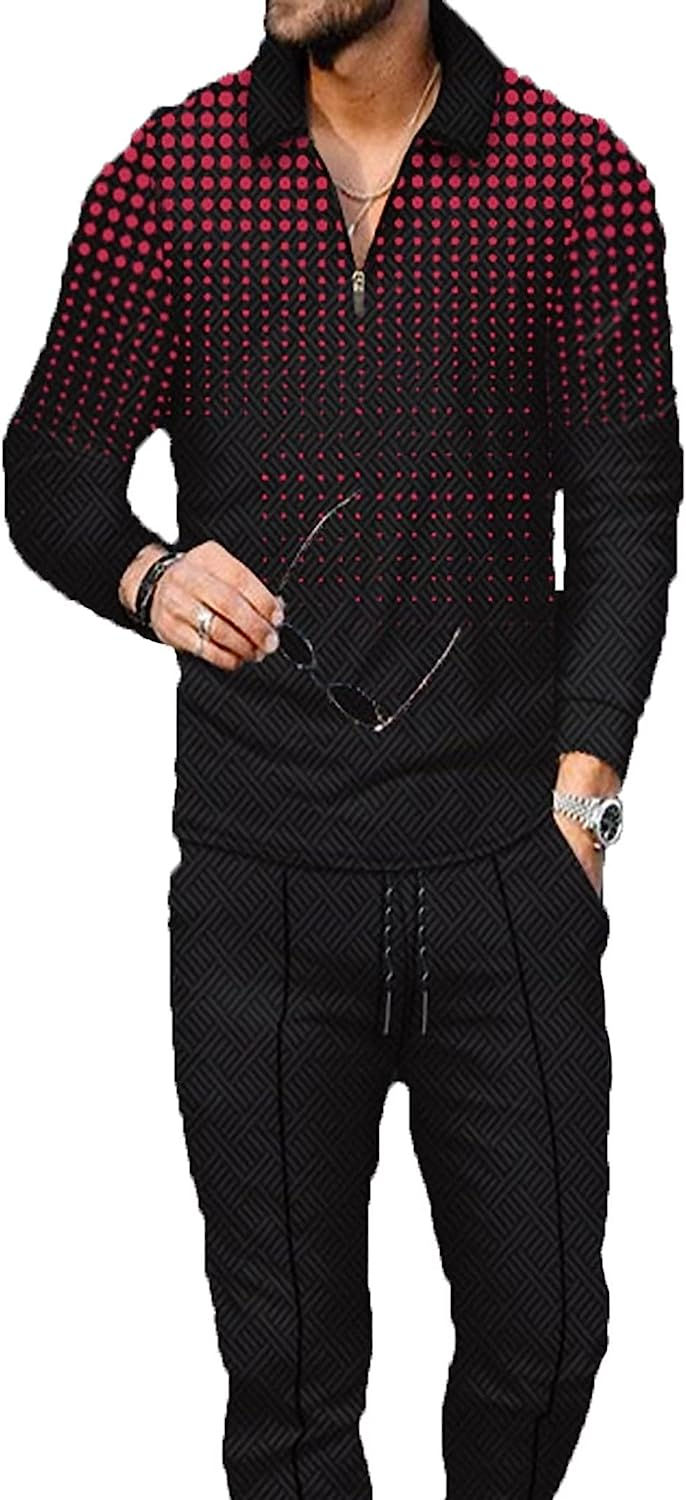 Thumbnail: BURWOF Men's Polo Track Suit Sets Long Sleeve Mens Outfits 2 Piece Fashion Swea