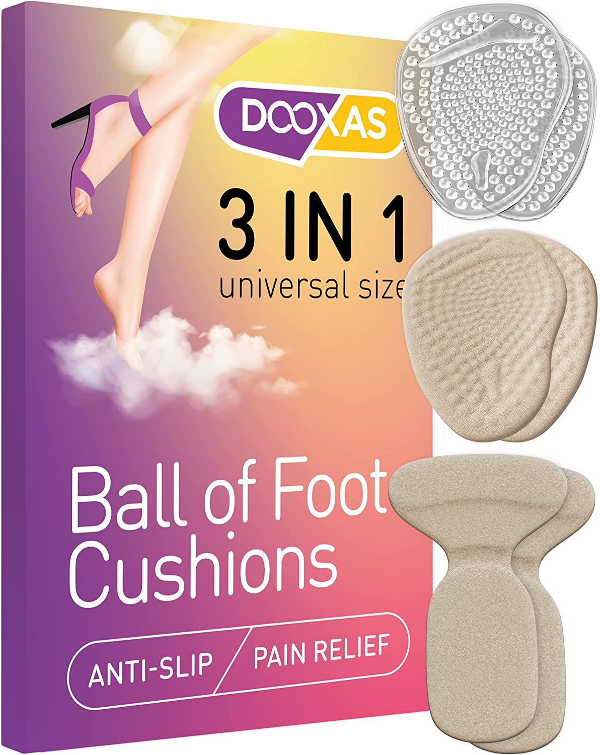 DOOXAS Ball of Foot Cushions for High Heels Shoes Metatarsal Pads for Women –