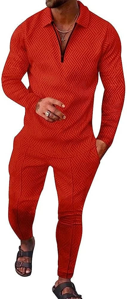Thumbnail: BURWOF Men's Polo Sweatsuit Sets Long Sleeve 2 Piece Outfit Fashion Jogging Tra