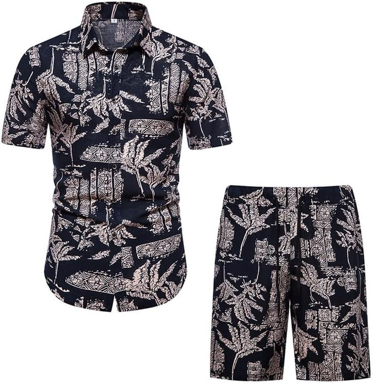 Thumbnail: KISSQIQI Men's 2 Piece Vacation Outfits Tracksuit Flower Casual Button Down Sho