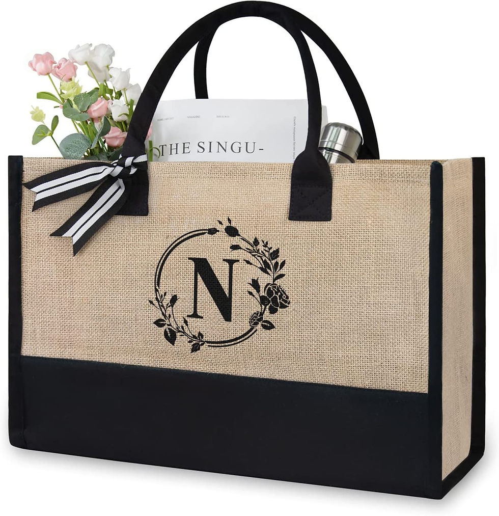 Thumbnail: TOPDesign Initial Jute/Canvas Tote Bag, Personalized Present Bag, Suitable for 