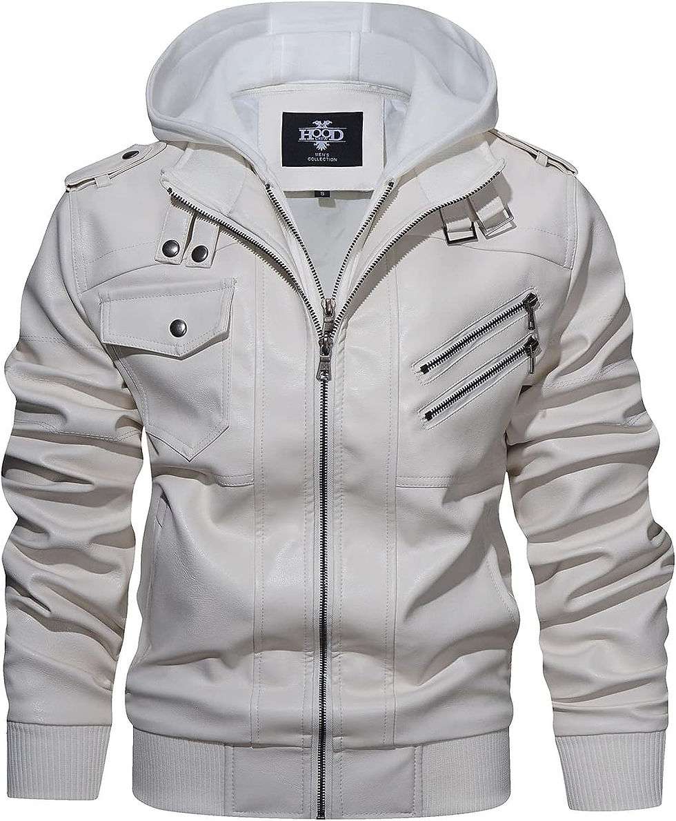 Thumbnail: HOOD CREW Men’s Casual Stand Collar PU Faux Leather Zip-Up Motorcycle Bomber 