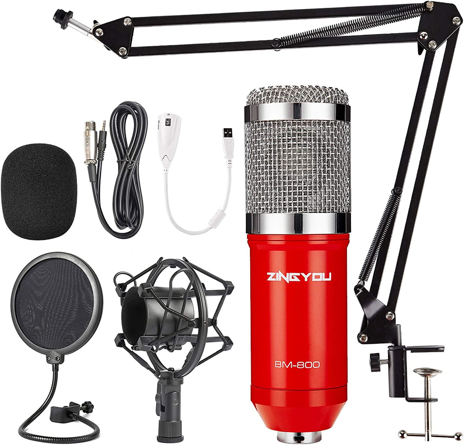 ZINGYOU Condenser Microphone Bundle, BM-800 Mic Kit with Adjustable Mic Suspens