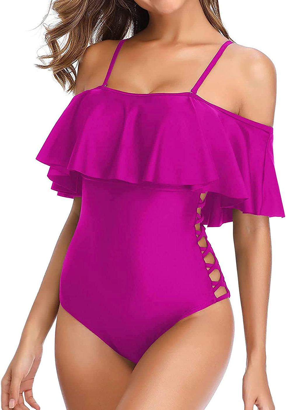 Thumbnail: Holipick Women Off Shoulder Swimsuits Tummy Control One Piece Bathing Suits Ruf