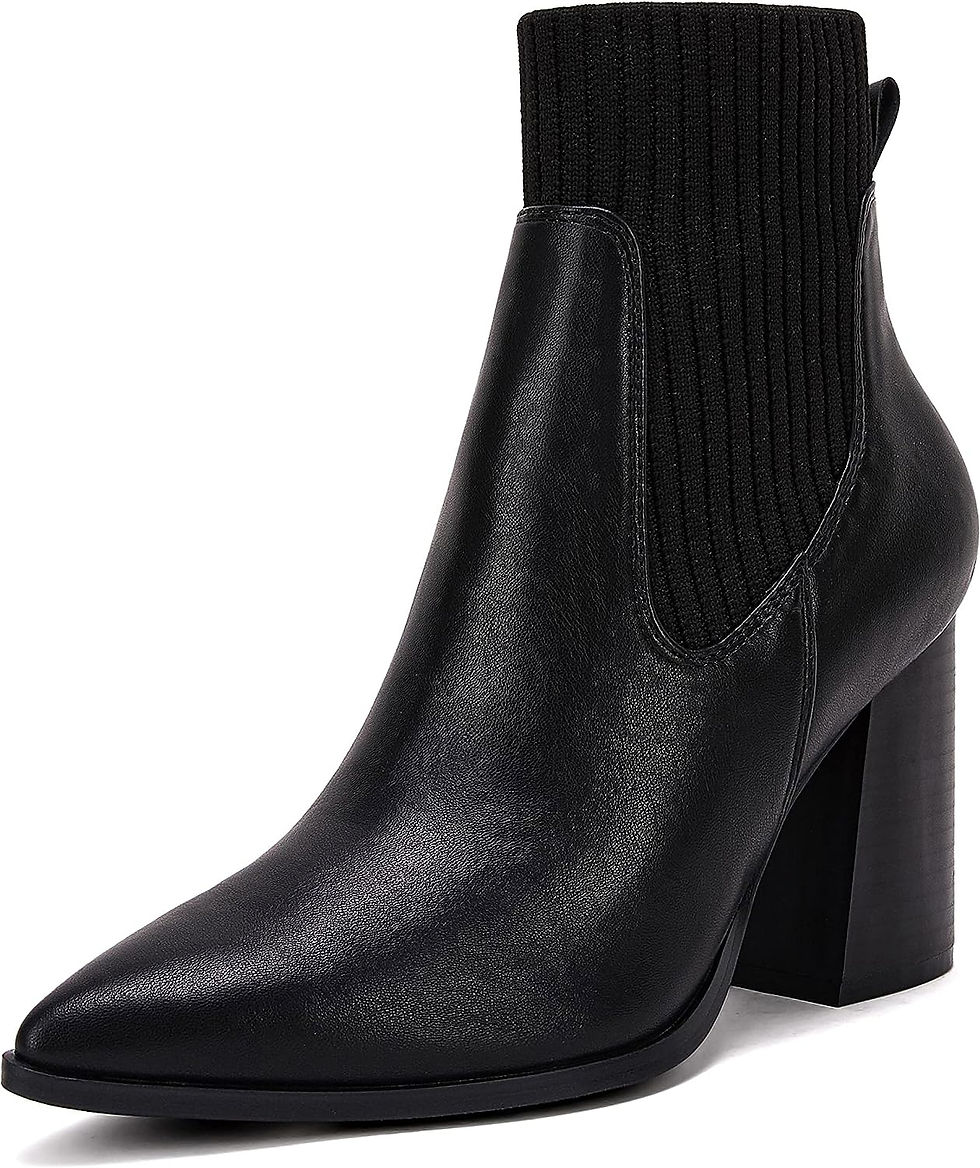 Thumbnail: Coutgo Women Pointed Toe Ankle Boots Knit Sock Boot Chunky Block Stacked Mid He