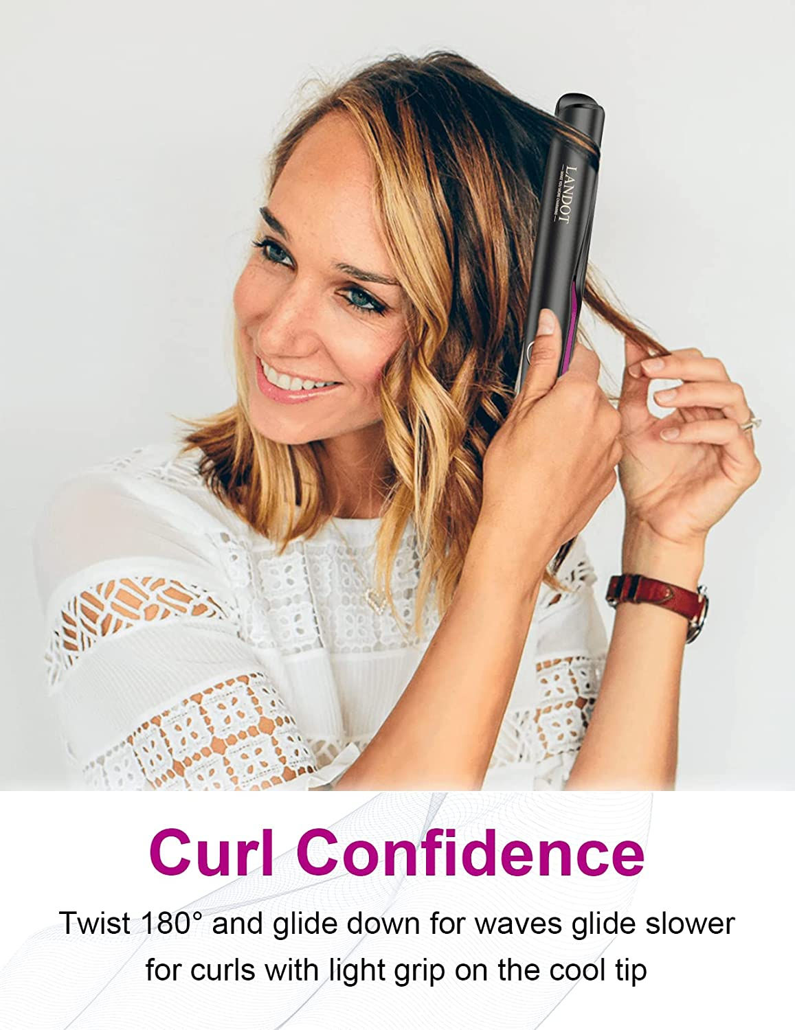 LANDOT Hair Straightener and Curler 2 in 1, Twist Flat Iron Curling Iron for Cu