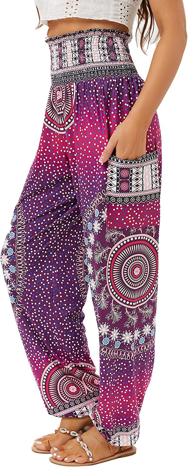 Thumbnail: QIANXIZHAN Women's Harem Pants, High Waist Yoga Boho Trousers with Pockets