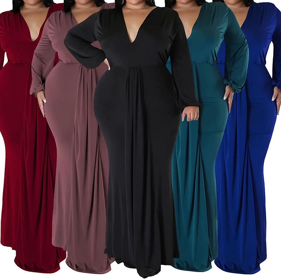 Thumbnail: Women's Plus Size Elegant V Neck Latern Sleeve Bodycon Solid Ruched Evening Par