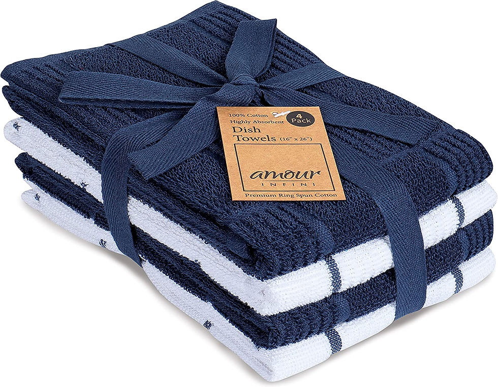 Thumbnail: AMOUR INFINI Cotton Terry Kitchen Dish Cloths | Set of 8 | 12 x 12 Inches | Sup