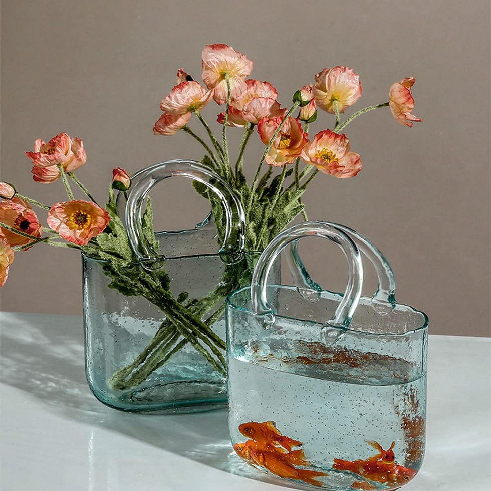 Thumbnail: Hewego Glass Purse Vases with Handle Design,Light Blue Glass Vases with Air Bub