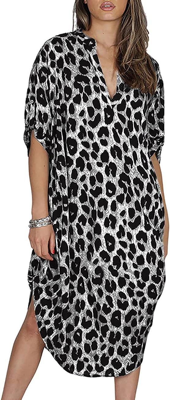 Thumbnail: Bsubseach Women Casual Beach Kaftan Dress Short Sleeve Loungewear Caftan Swimsu