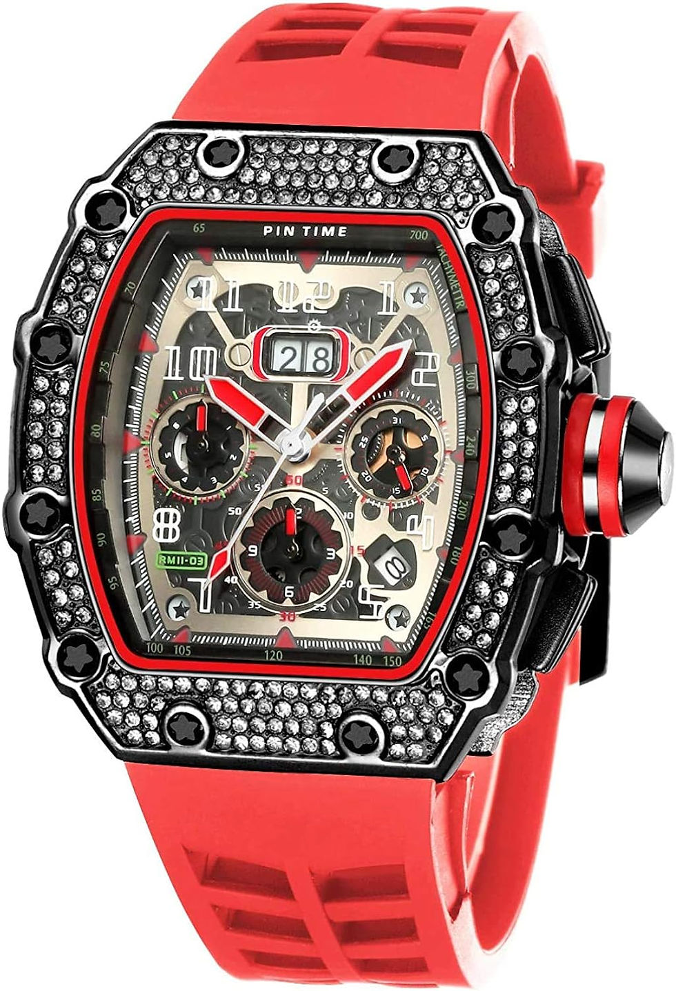 Thumbnail: FANMIS Mens Bling Punk Diamond Chronograph Watches Fashion Style Silicone Band 
