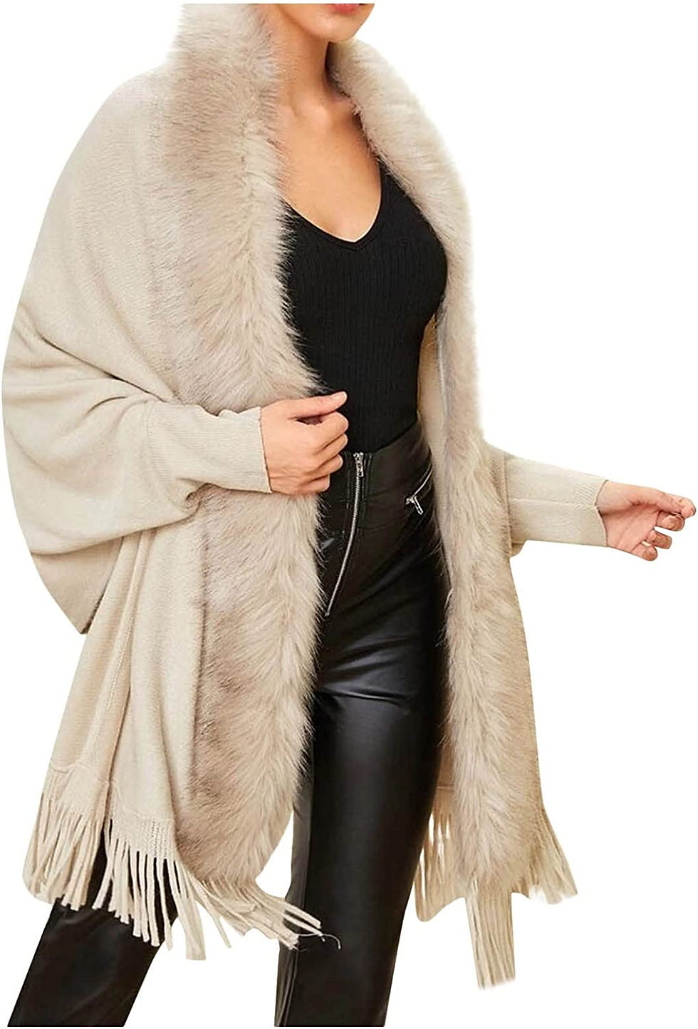 Thumbnail: UODSVP Women's Coat Fashion Temperament Casual Light Luxury Wool Collar Fringe 