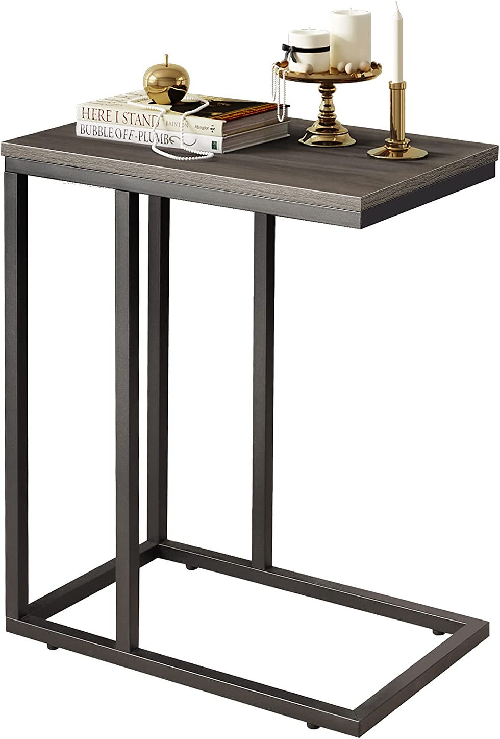 Thumbnail: WLIVE Snack Side Table, C Shaped End Table for Sofa Couch and Bed, Gray and Bla