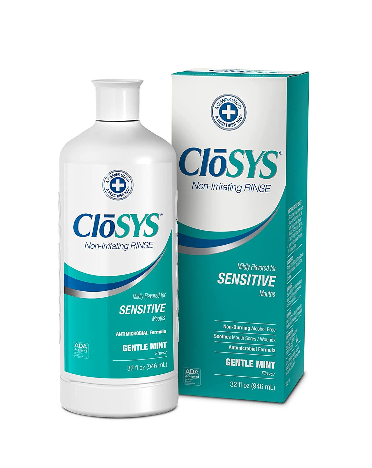 CloSYS Sensitive Mouthwash, 32 Ounce, Gentle Mint, Alcohol Free, Dye Free, pH B