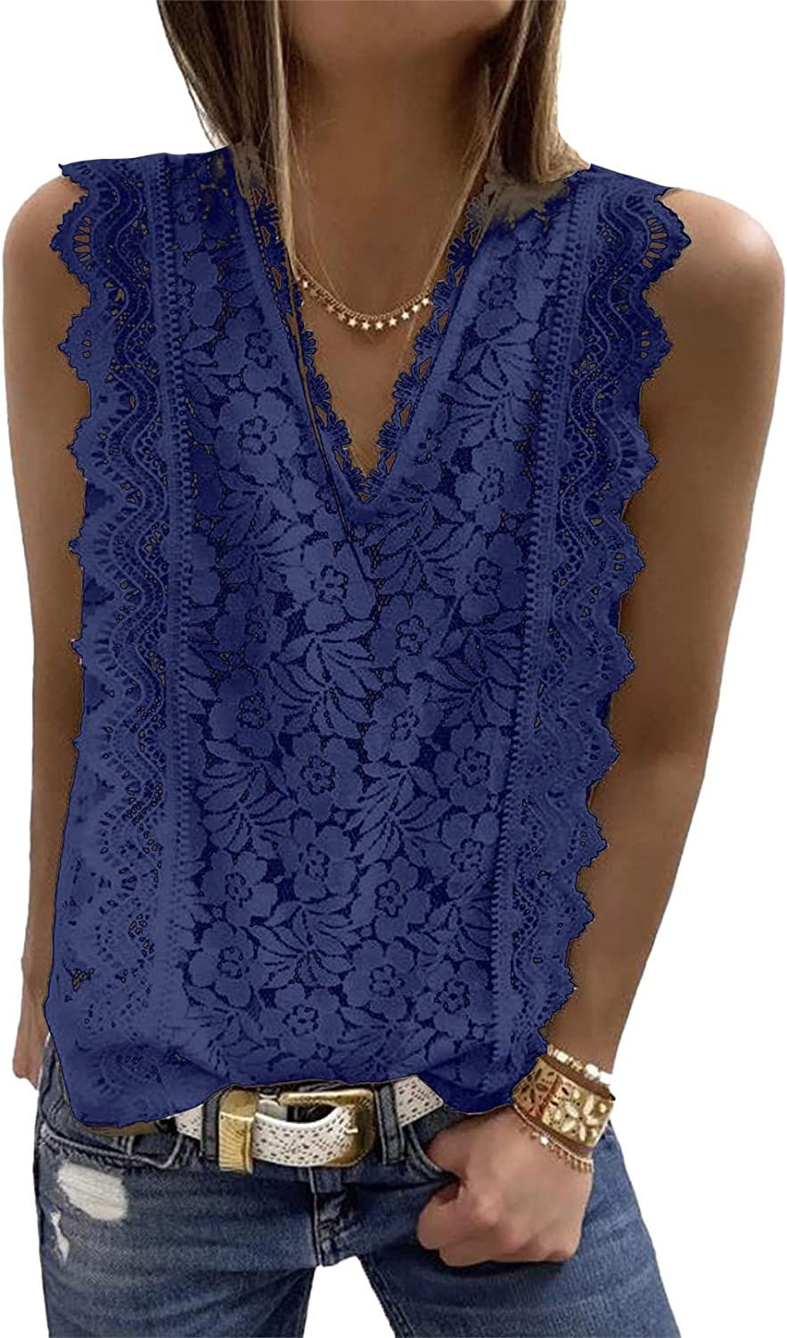 Thumbnail: Astylish Womens Lace V Neck Tunic Tank Tops Casual Sleeveless Shirt Blouse