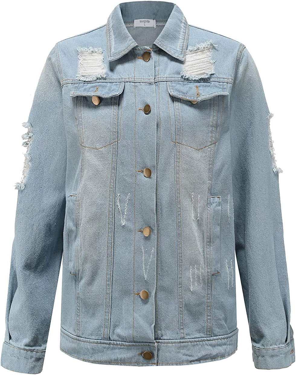 Thumbnail: Vosujotis Womens Denim Jackets Distressed Long Sleeve Jean Jacket Coats