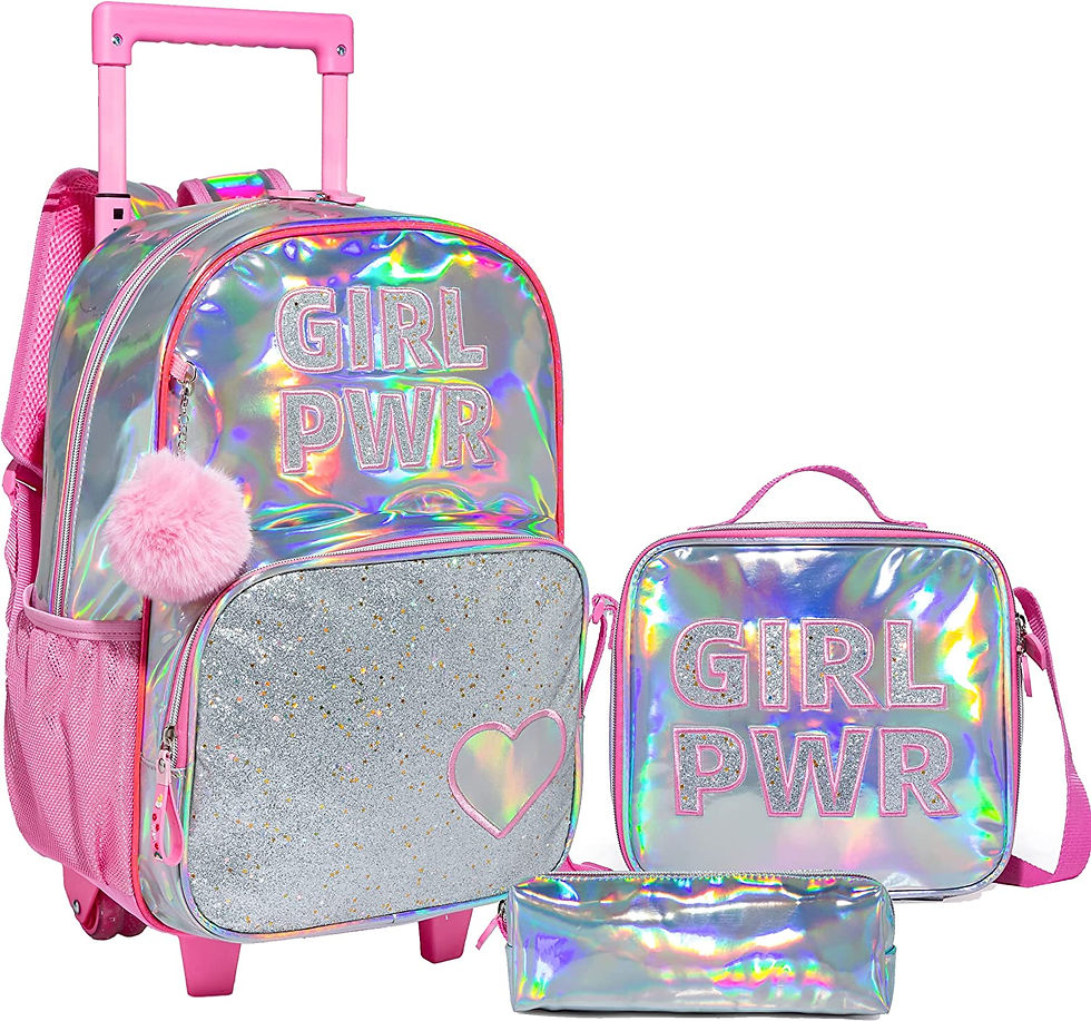 Thumbnail: HTgroce 3PCS Purple Rolling Backpack for Girls, Girls Glitter Bookbag with Roll