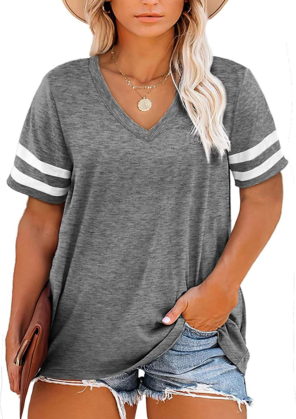 Thumbnail: Happy Sailed Womens Plus Size Tunic Tops Summer Short Sleeve V Neck/Crew Neck L