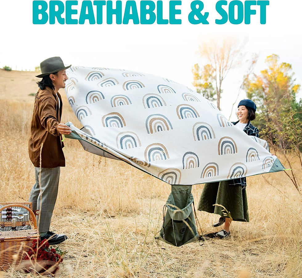 Thumbnail: POP 'N GO Water Repellent Picnic Blanket - 7 x 7 ft Camping Blankets w/ Sand an