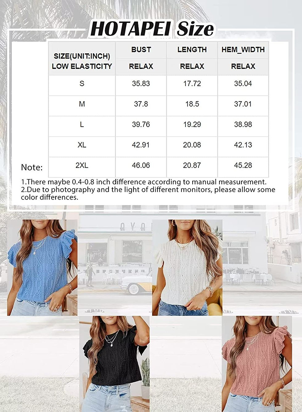 Thumbnail: HOTAPEI Ruffle Sleeve Tank Tops for Women Sleeveless Crewneck T Shirts Loose Fi