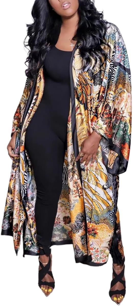Thumbnail: cu4eve Summer Cardigan For Women Lightweight Satin Open Front Long Kimono Swims