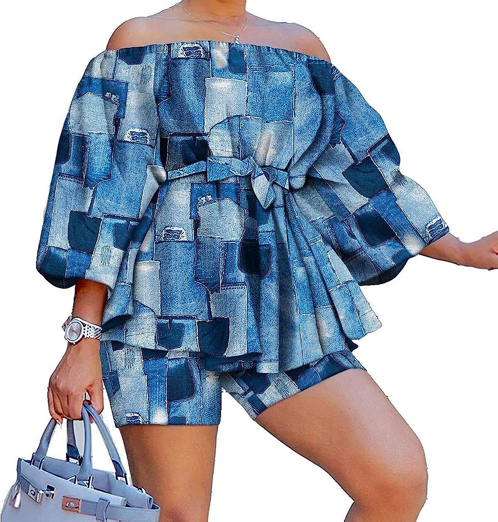 Thumbnail: tgojswa 2 Piece Shorts Set for Women Summer Off Shoulder Top Boho Floral Print 