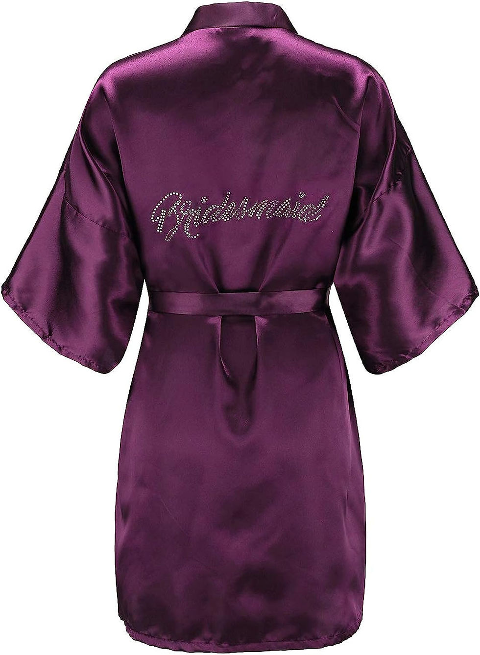 Thumbnail: EPLAZA Women's One Size Silver Rhinestones Bride Bridesmaid Short Satin Robes f
