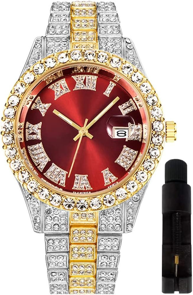 Thumbnail: Hip Hop Watches for Men Iced-Out Bling Diamond Luxury Quartz Watches with Date