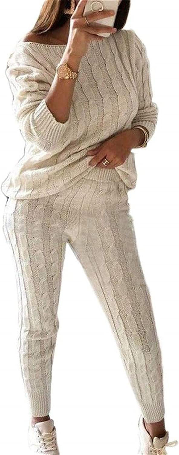 Thumbnail: Women's Fall Rib-Knit 2 Piece Outfits Sweater Set Crew Neck Pullover Top + Long
