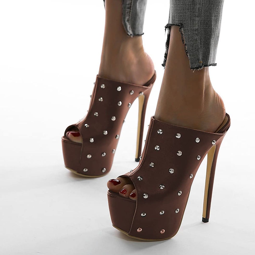 Thumbnail: FSJ Women Sexy Studded Platform Mules Stiletto High Heel Peep Toe Slip On Summe