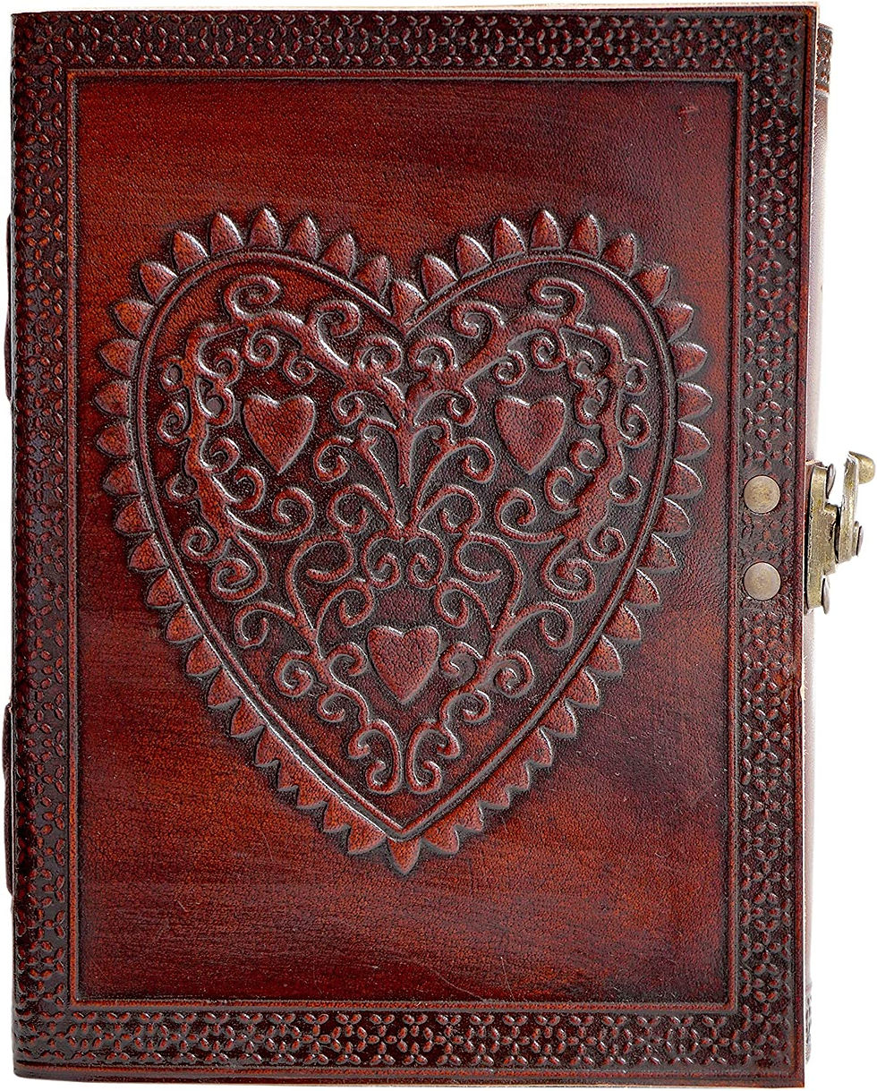 Thumbnail: MONTEXOO Handmade Large 8" Embossed Leather Bound Journal with lock Genuine Bro