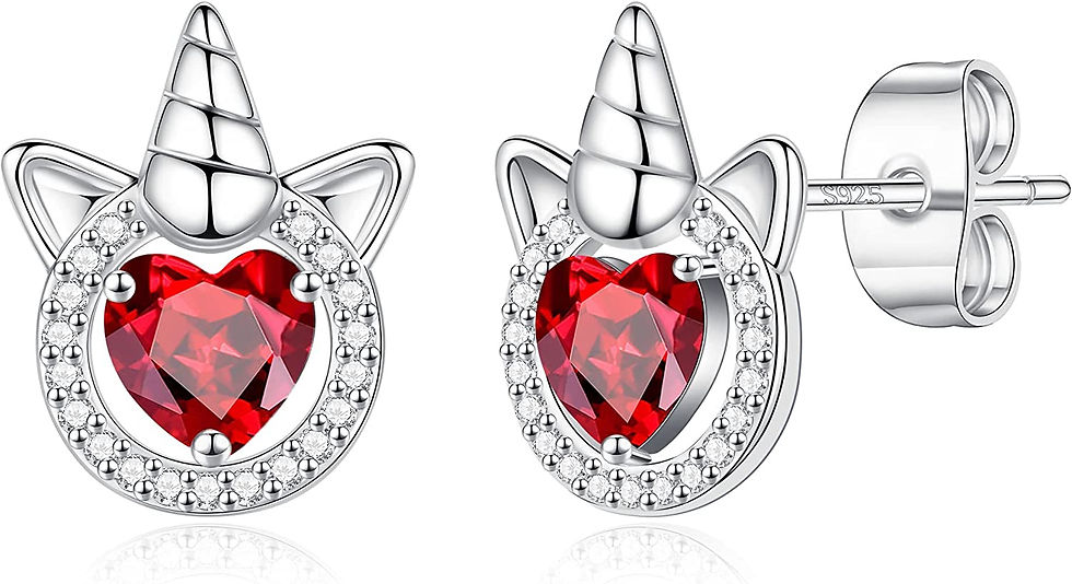 Thumbnail: Unicorn Birthstone Earrings for Girls, S925 Sterling Silver Post 14K Real Gold 