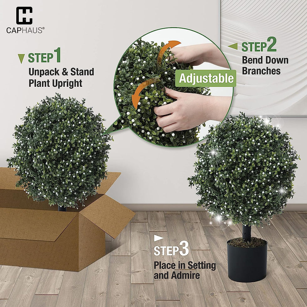 Thumbnail: CAPHAUS Artificial Boxwood Topiary Ball Tree Set of 2, Artificial UV Resistant 