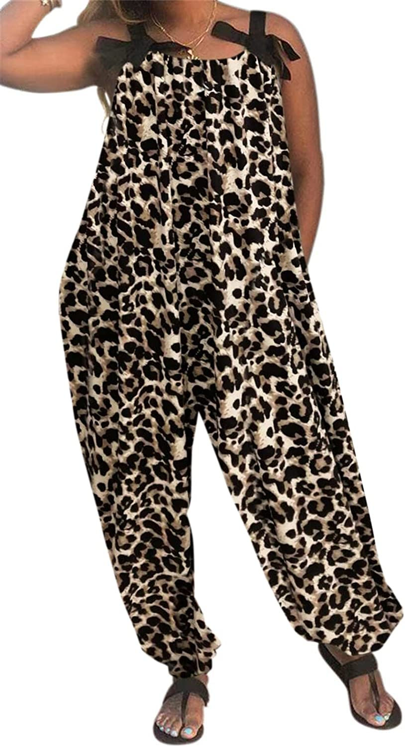 Thumbnail: LAMISSCHE Wonens Plus Size Overalls Spaghetti Strap Baggy Romper Harem Wide Leg