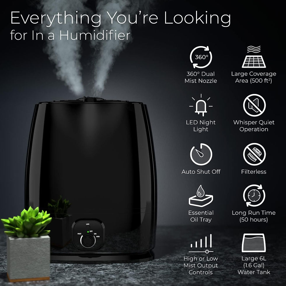 Thumbnail: 50-Hour Ultrasonic Cool Mist Humidifiers for Bedroom (6L) - Quiet, Filterless H
