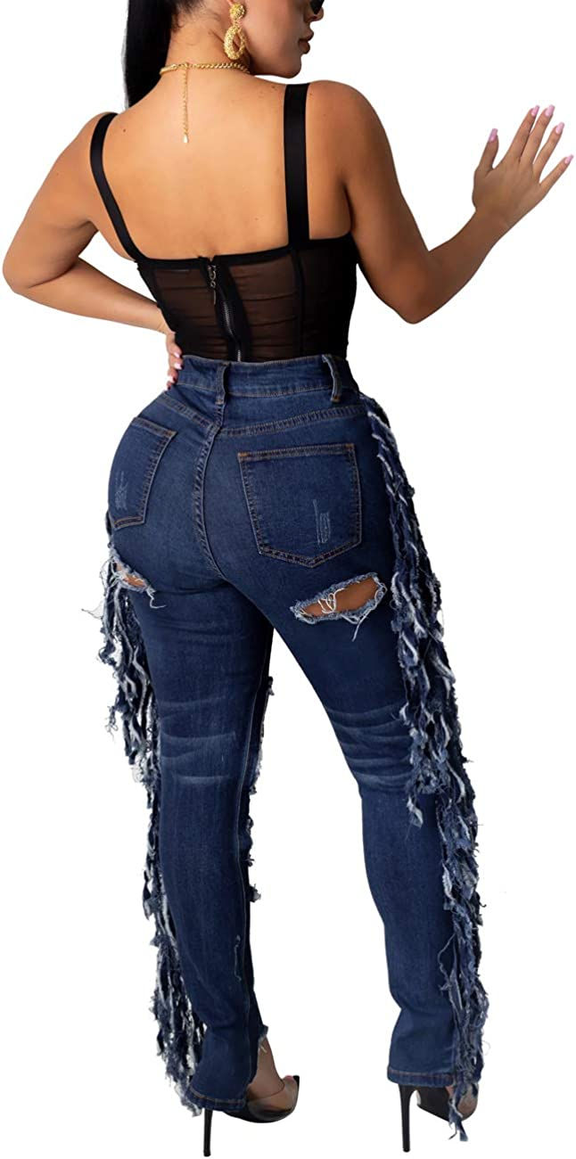 Thumbnail: Women's Skinny Ripped Jeans Stretch Destroyed Mid High Waist Denim Pants