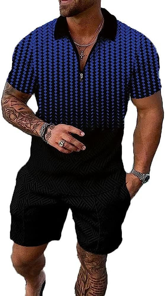 Thumbnail: BIRW Mens Short Sets 2 Piece Outfits Polo Shirt Fashion Summer Tracksuits Casua