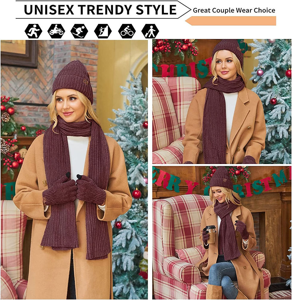 Thumbnail: Womens Winter Knit Warm Hat Beanie+Long Scarf+Touch Screen Gloves Set Skull Cap